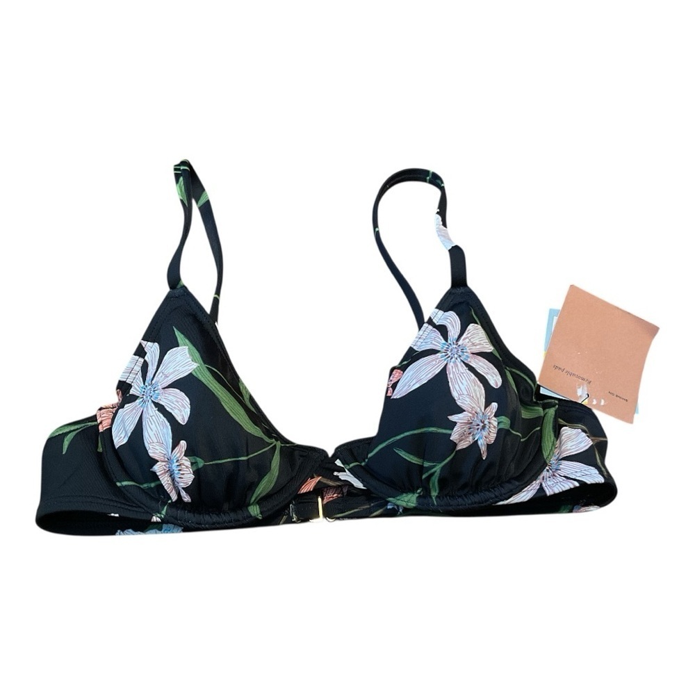 ❤️3/$15 NWT Shade & Shore Black Floral Bikini Top 32B